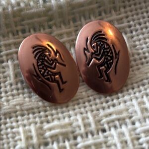 Copper Oval Earrings with Kokopelli design